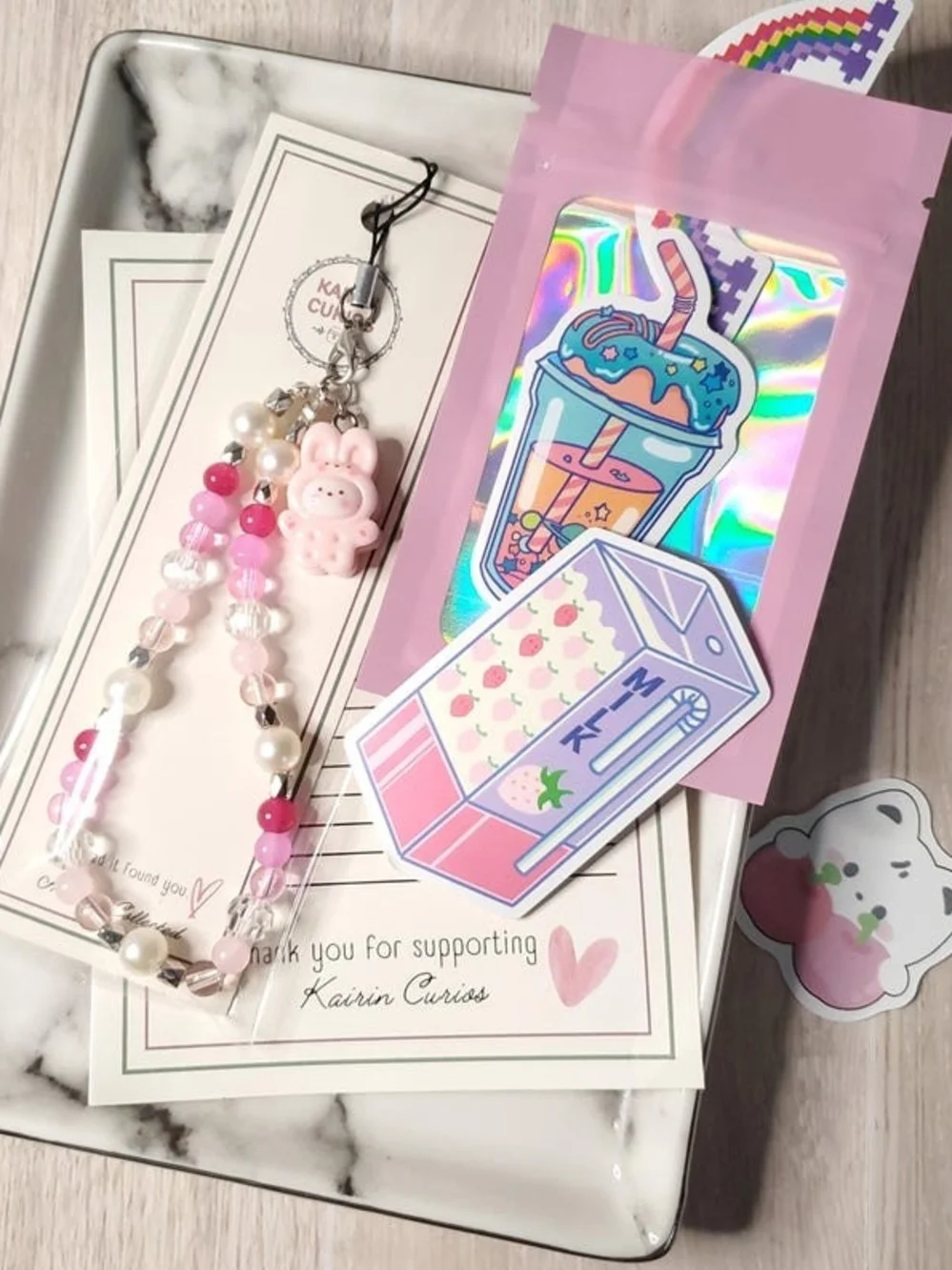 Y2K Kawaii Bear Biscuit Phone Charm | Brown Coquette Beaded Wristlet